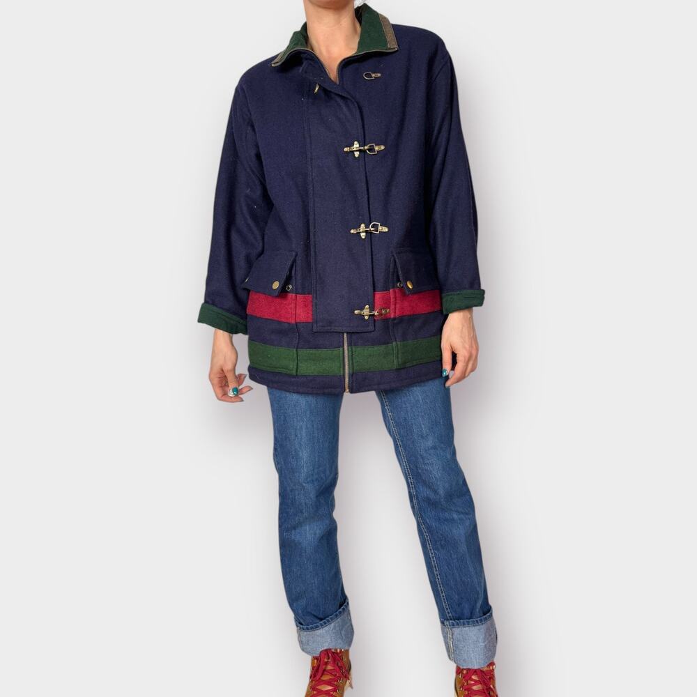 90s Maggie‎ Lawrence Tri Color Wool Barn Coat Size M
